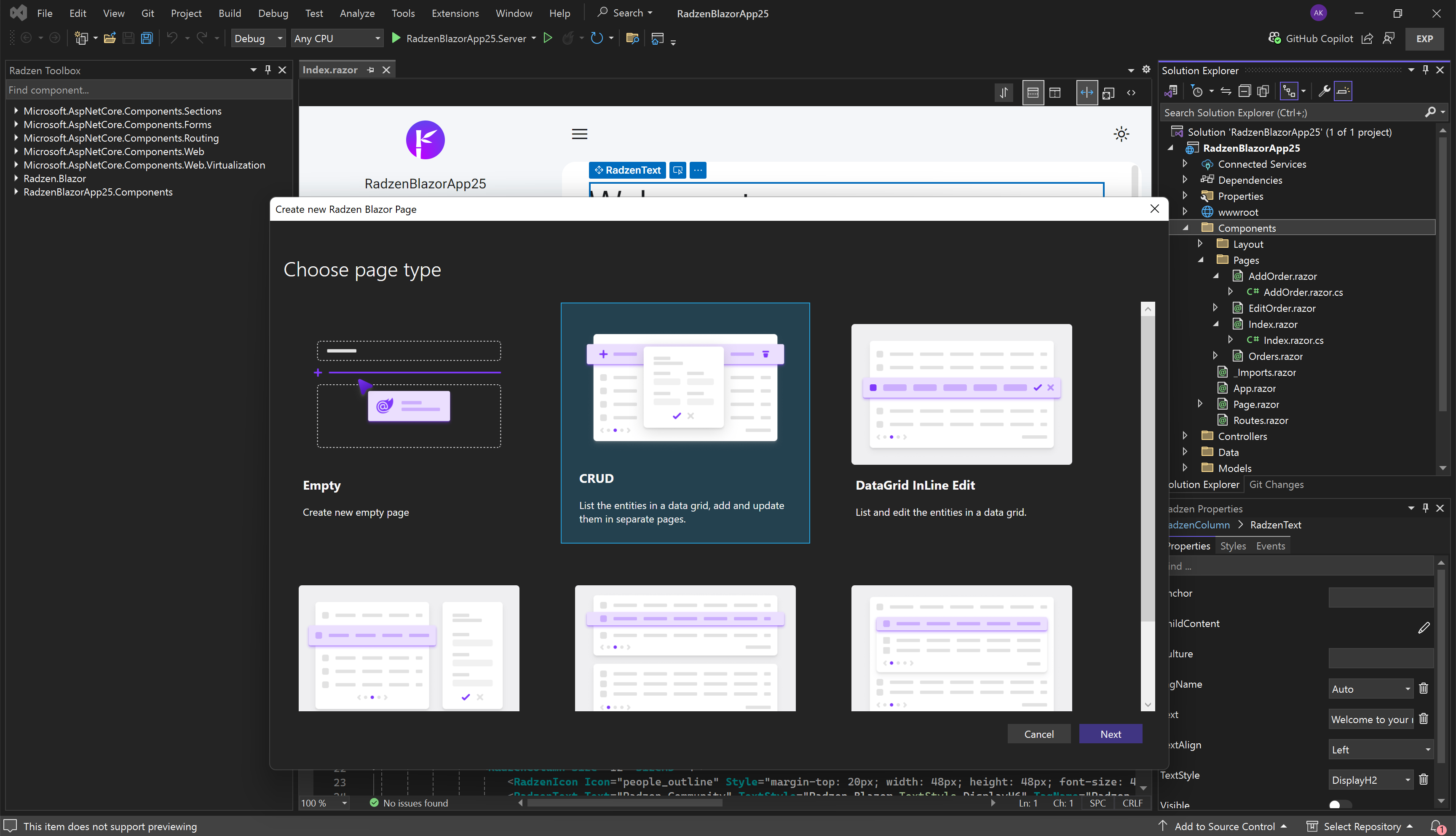 Preview of Radzen Blazor for Visual Studio extension