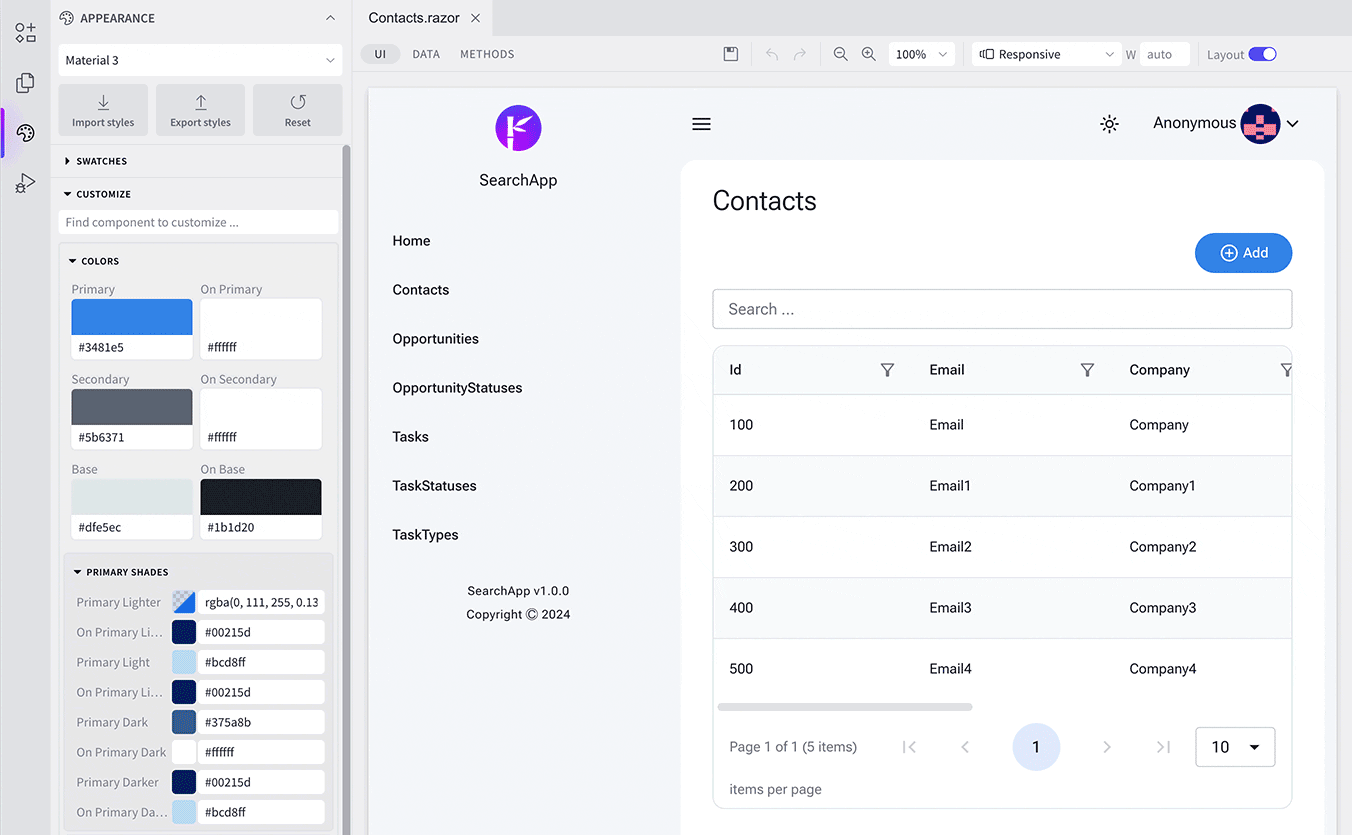 Smart Theming in Radzen Blazor Studio